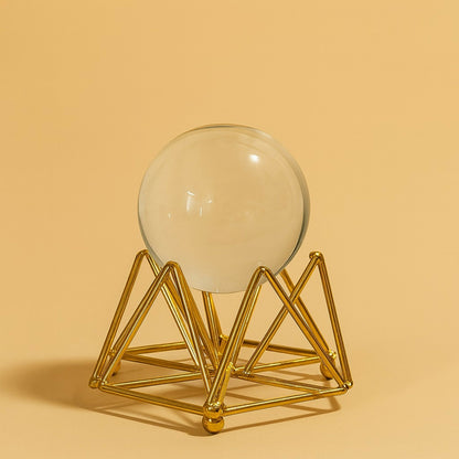 Decorative Crystal Ball with Premium Golden Geometric Stand for Home Office Desk | Clear Glass Sphere Showpiece for Table Decoration, Vastu, Meditation, Feng Shui, Gifting | Modern Luxury Home Décor Ornament