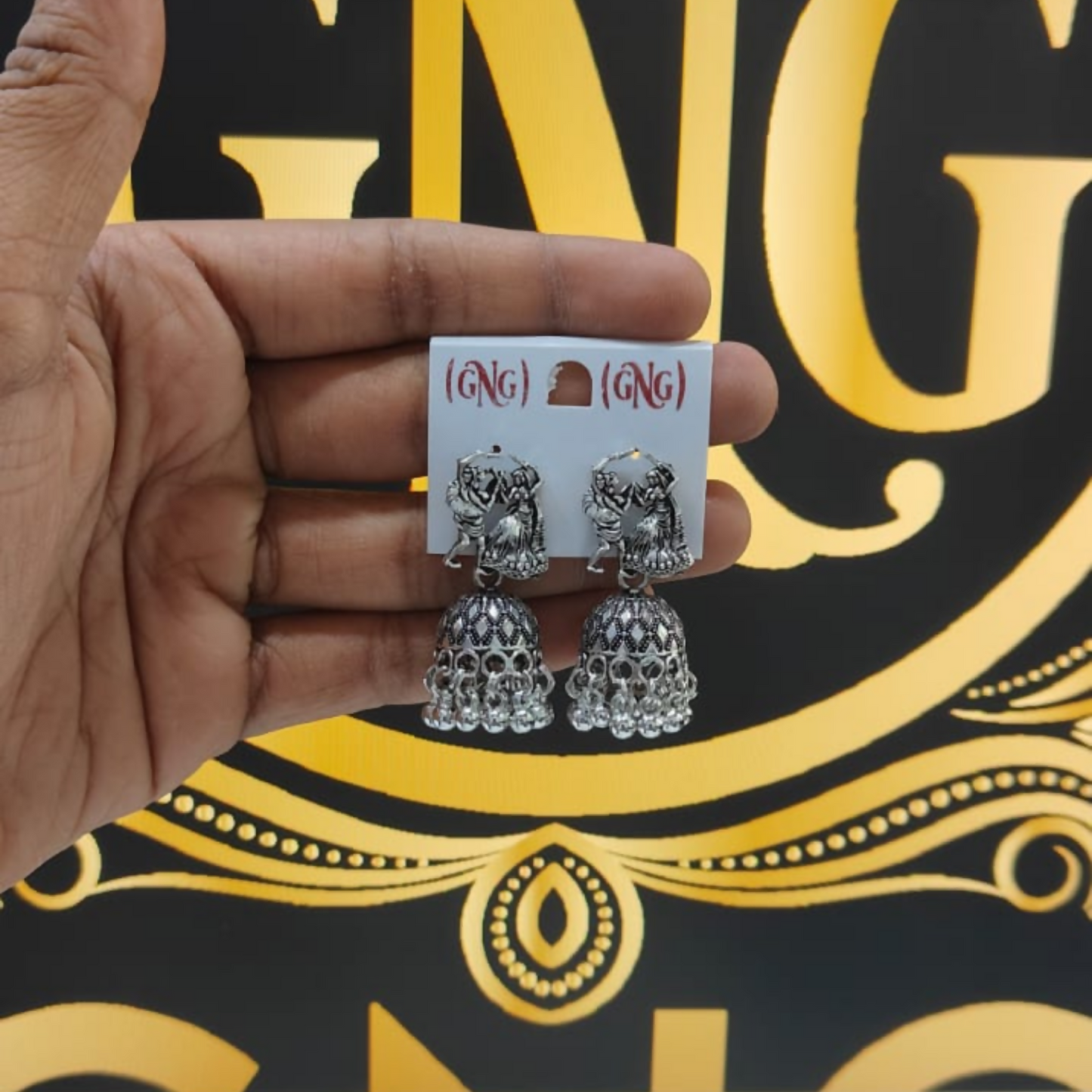 Oxidised Silver Folk Dance Jhumka Earrings