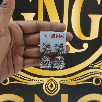 Oxidised Silver Folk Dance Jhumka Earrings