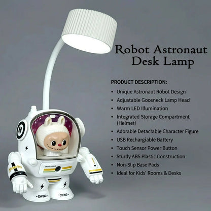 White Astronaut Desk Lamp with Pencil Sharpener and LED Light