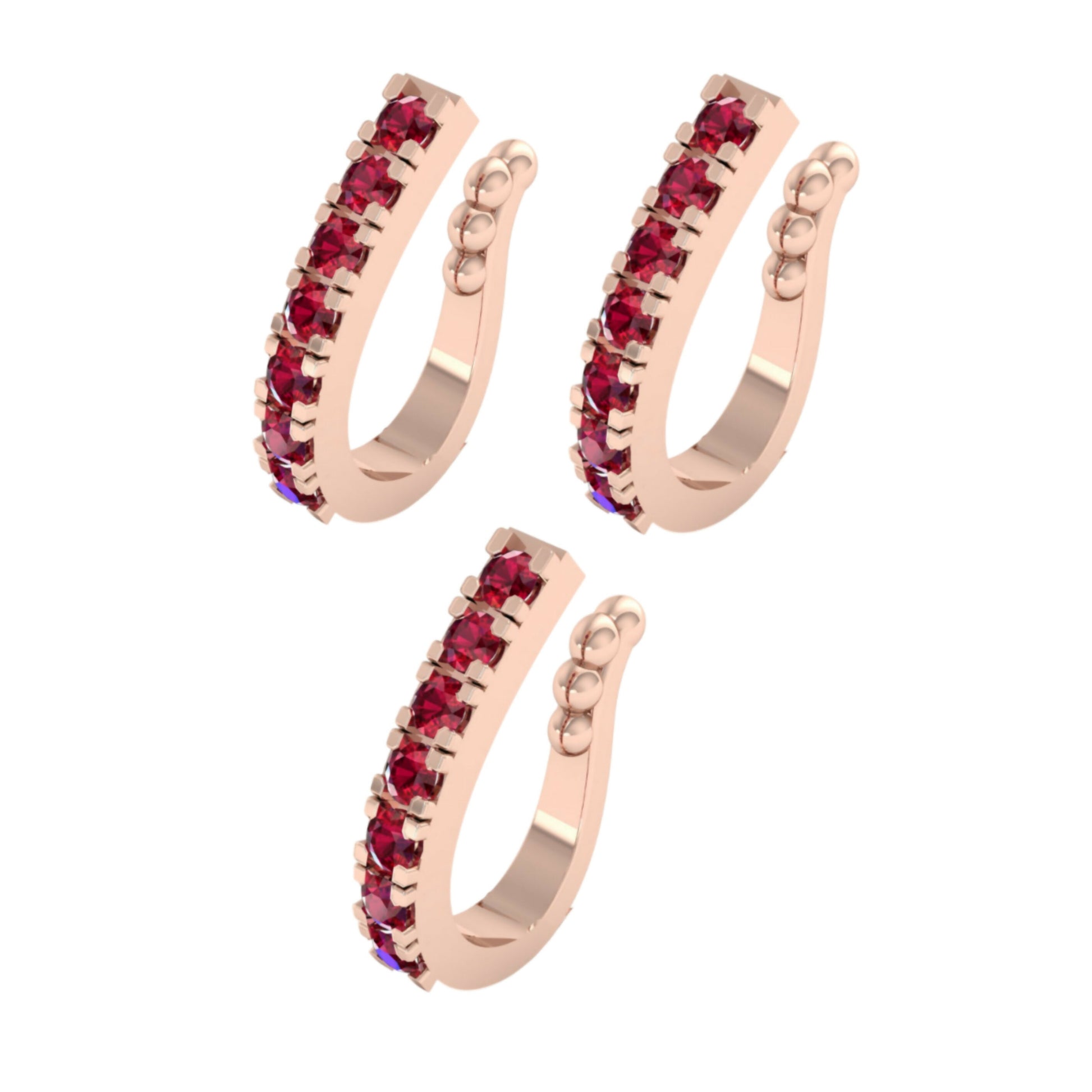 Rose Gold Pink CZ Double Row Non-Pierced Nose Cuff/Ring Combo Pack of 3