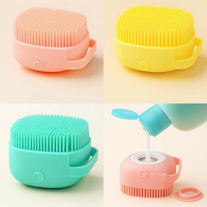 Pink Silicone Body Scrubber with Soap Dispenser for Bath & Shower