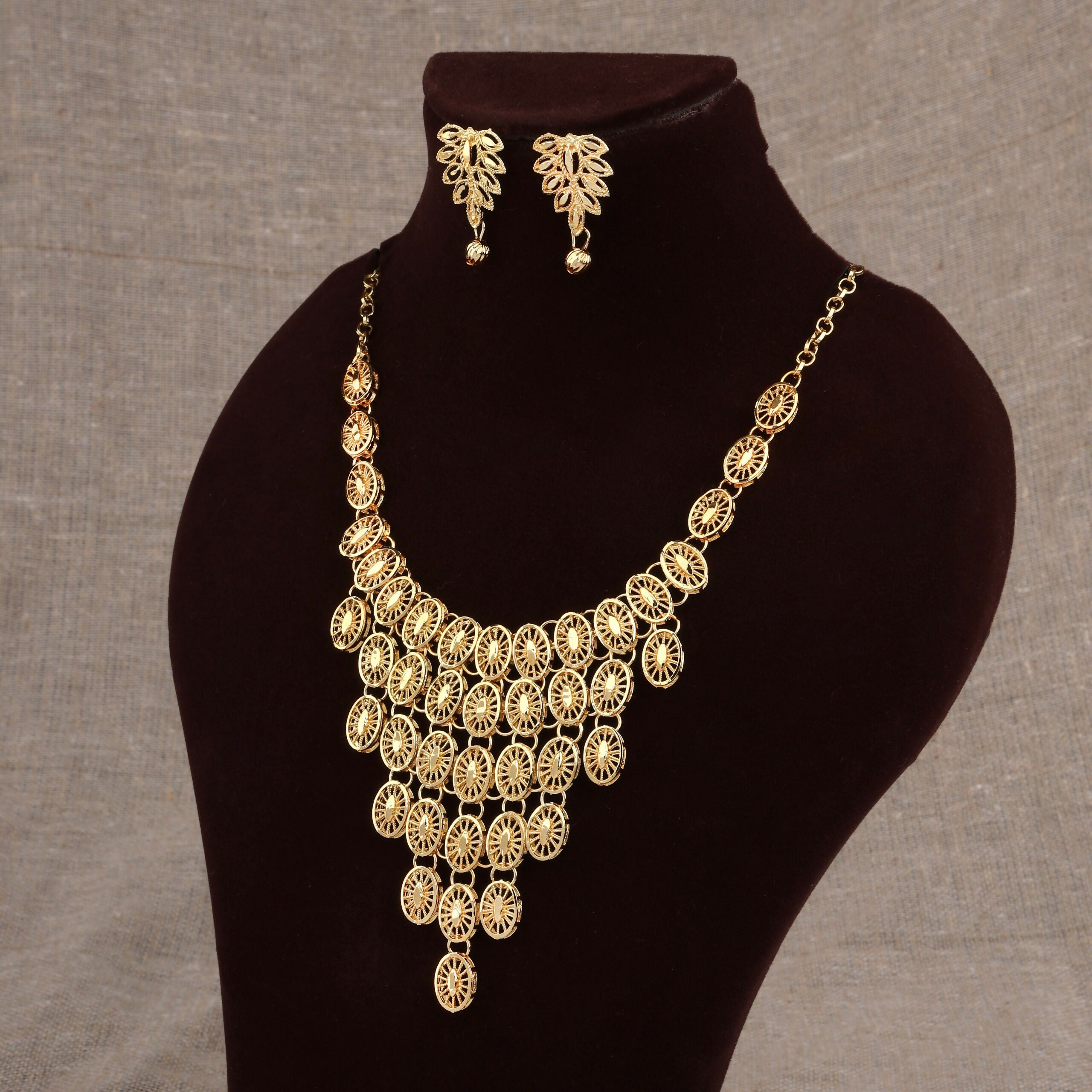 Gold-Plated Filigree Necklace & Earrings Set – Elegant Handcrafted Design
