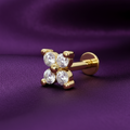 Gold plated Clover Flat Back AD Stud Earring Pack of 1 PCS