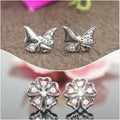 Silver-Plated Stud Earrings Set – Butterfly & Floral Designs