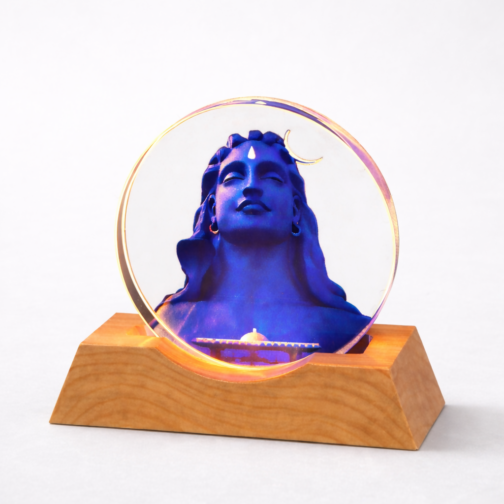 Lord Shiva Acrylic LED Lamp with Wooden Base | Adi Yogi Decorative Night Light
