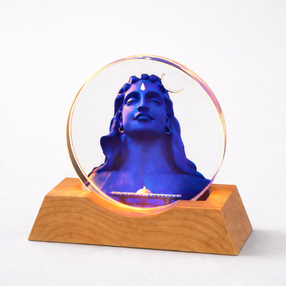 Lord Shiva Acrylic LED Lamp with Wooden Base | Adi Yogi Decorative Night Light