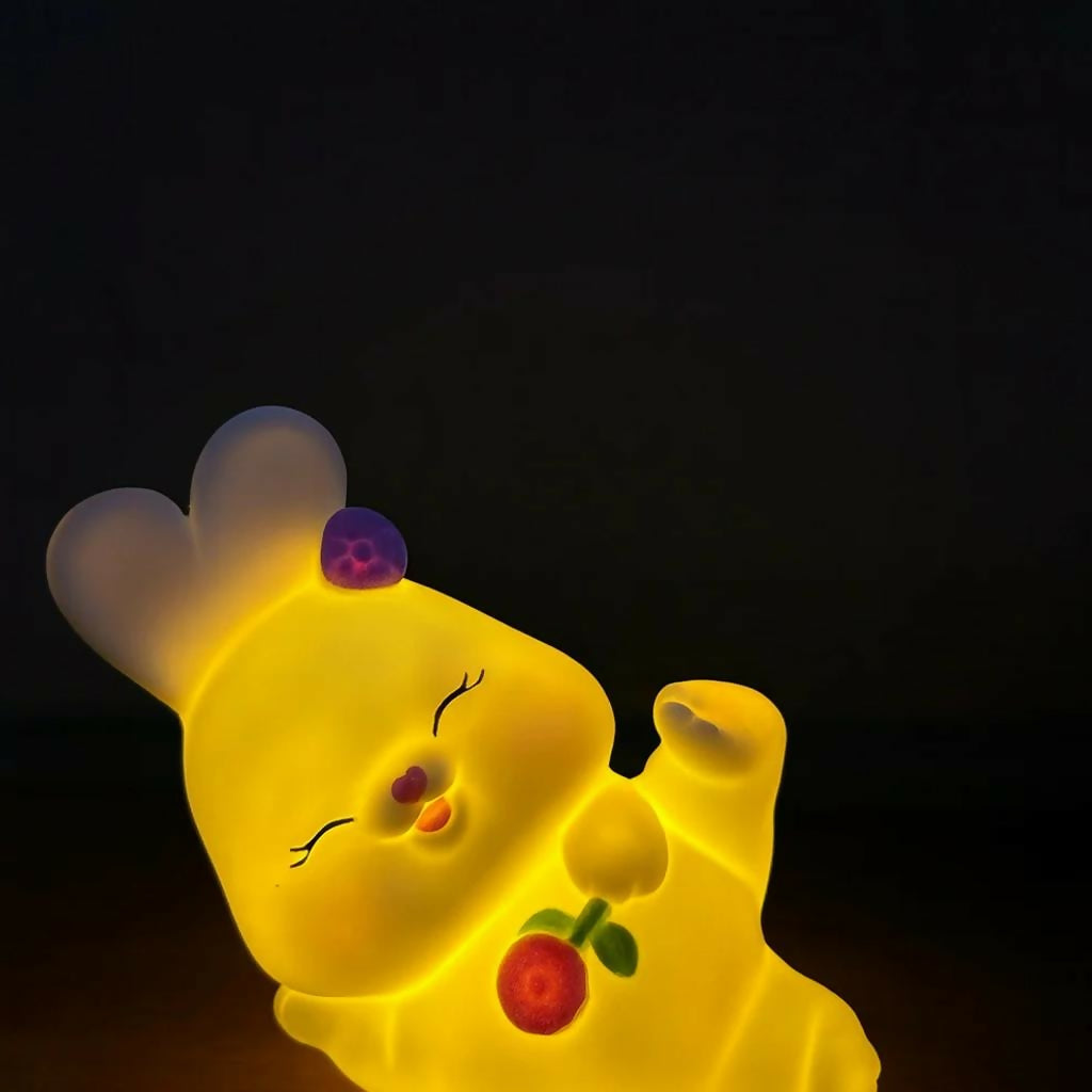 Close-up of bunny night lamp with warm LED glow