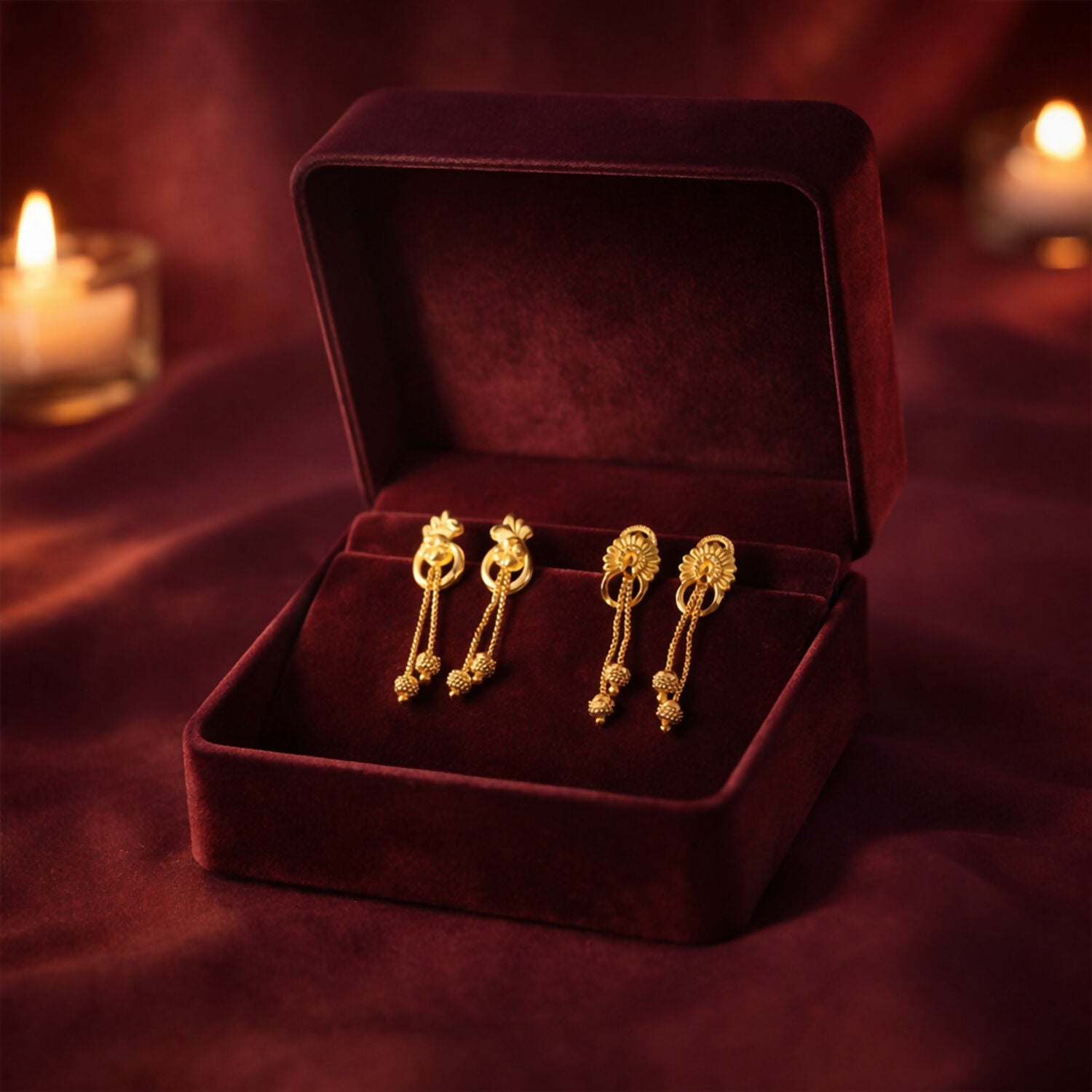 Premium Gold-Plated Long Drop Earrings for Wedding & Festive Wear (2 Pair)