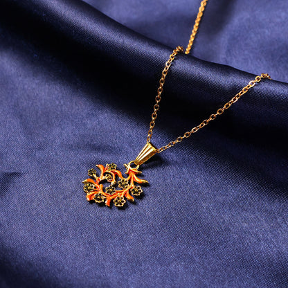 Traditional Floral Vine Design Pendant Necklace with Chain for Women