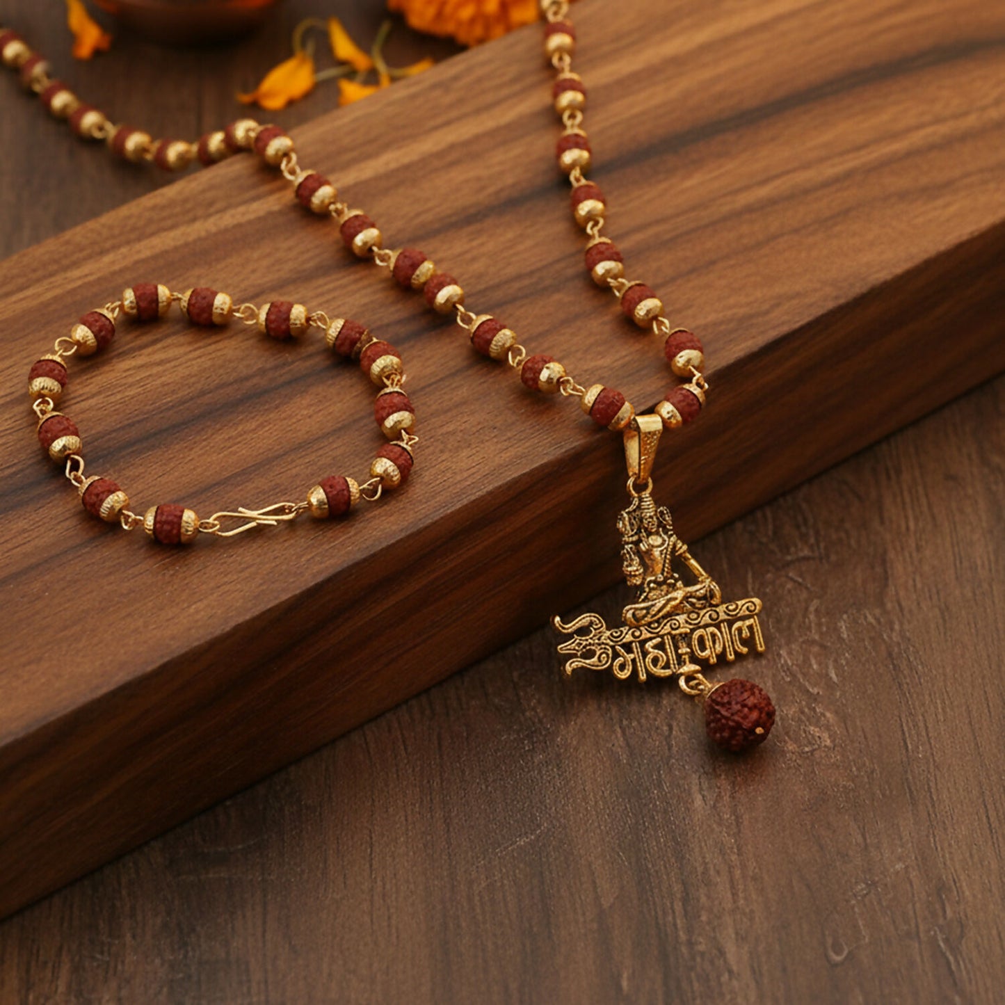 Shiv Mahakal Pendant With Rudraksha Mala & Bracelet Combo