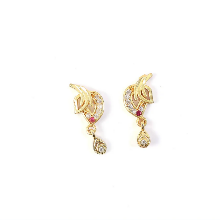 Luxury Curved Gold Earrings With Sparkling Stone Inlay And Elegant Drop Design