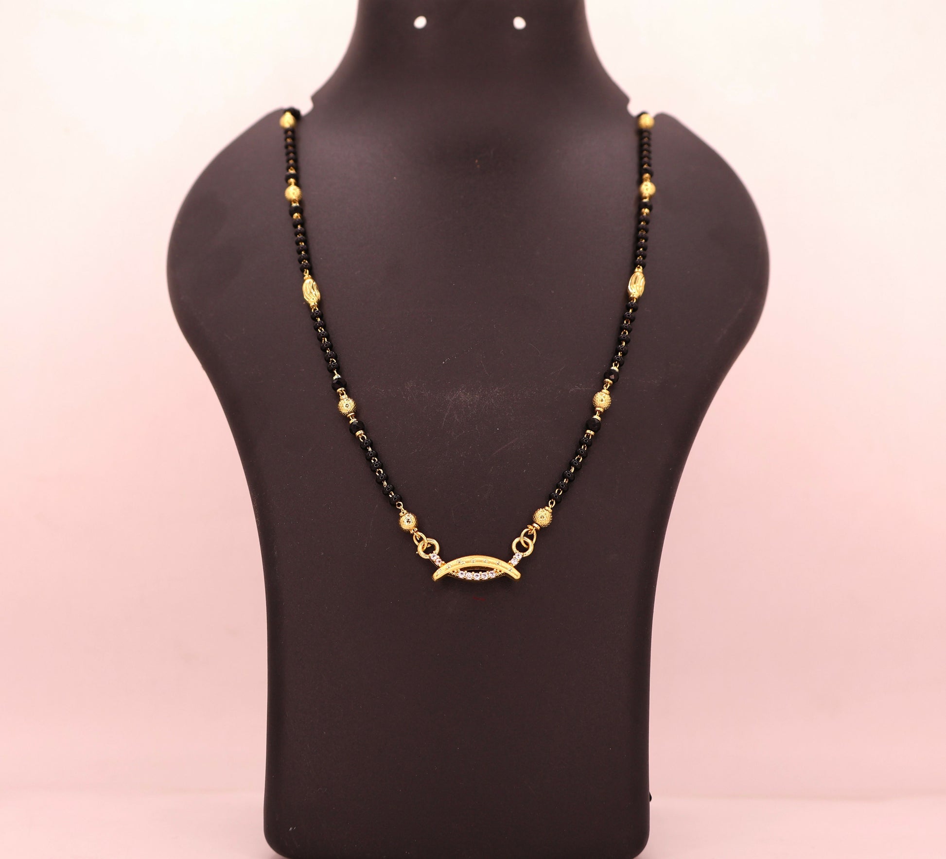 Modern Gold Plated Curved Mangalsutra with AD