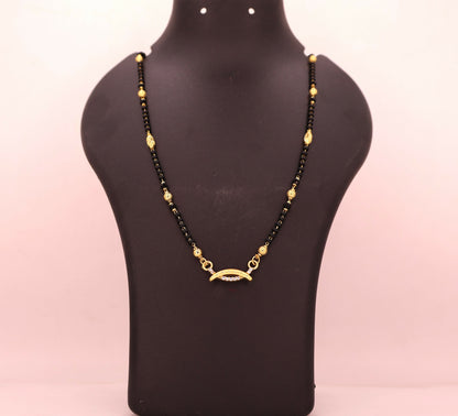 Modern Gold Plated Curved Mangalsutra with AD
