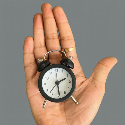 Mini Retro Analog Alarm Clock for Desk, Bedside & Home Décor – Silent Quartz Movement, Battery Operated, Compact Vintage Style Metal Twin Bell Clock – Ideal for Office Table, Study & Gifting (Black)