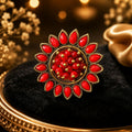 Elegant Red Floral Statement Ring for Women | Vintage Gold Finish