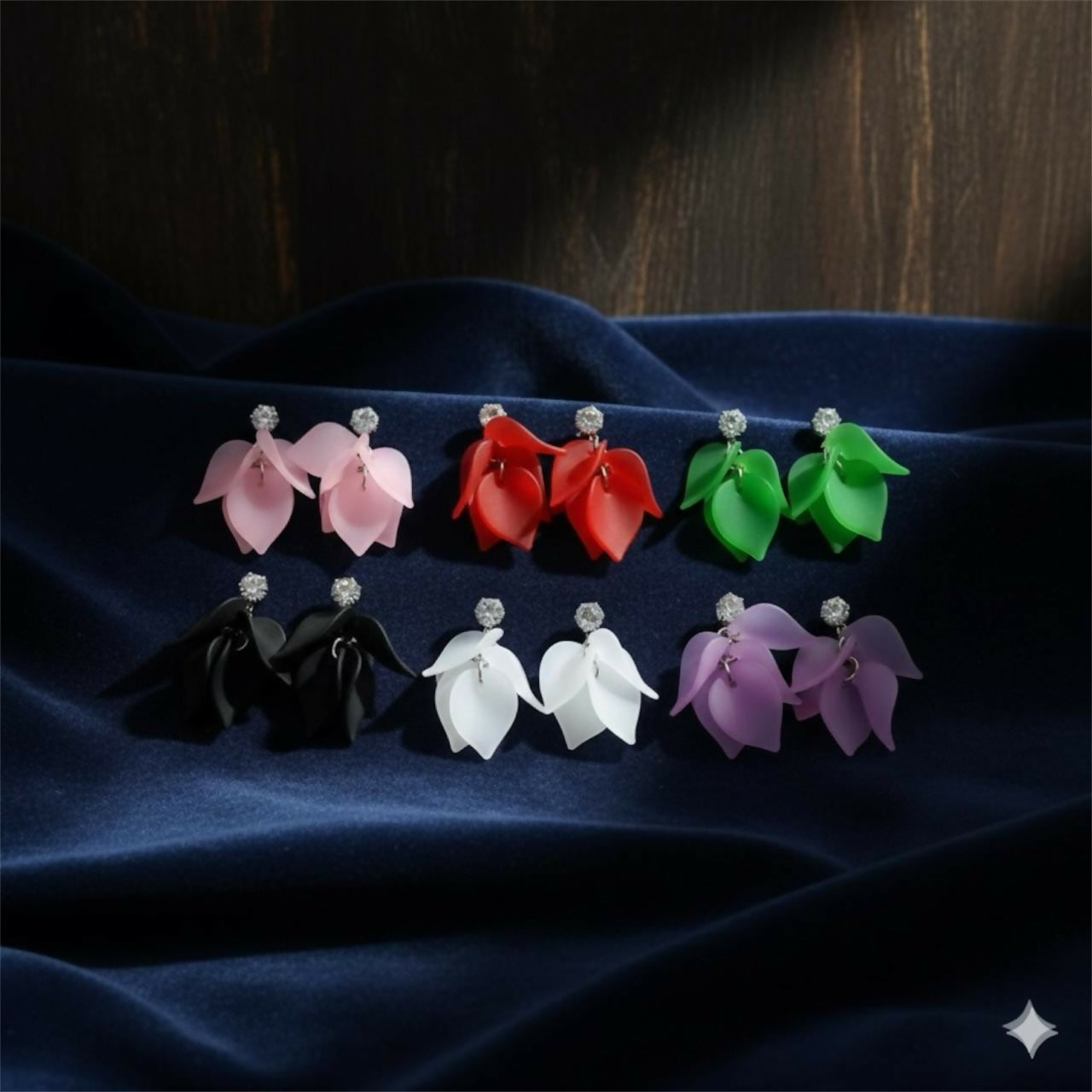 Floral Petal Drop Earrings With Stud Diamond for Women – Lightweight Statement Fashion Jewelry (Pack Of 6)