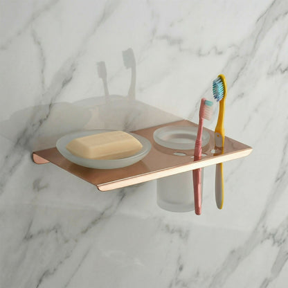Premium Stainless Steel Wall Mounted Soap Dish with Toothbrush Holder Organizer
