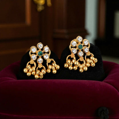 Traditional Gold-Plated Green Enamel Lotus Choker with Pearl Drops