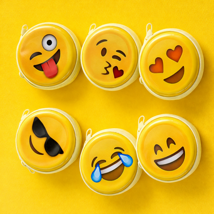 Emoji Print Round Coin Pouch with Zipper & Wrist Strap for Kids and Adults(DESIGN MAY VARY)