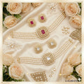 Gold Plated 4 Layer Pearl Choker Necklace & Earrings Set For Women