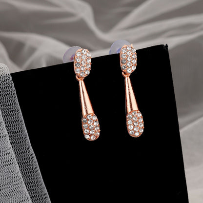 Chic Rose Gold-Toned American Diamond Tassel Necklace Set