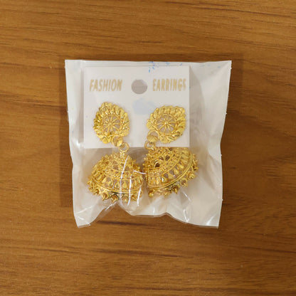 Hanging gold dome jhumka earrings designed for traditional wear