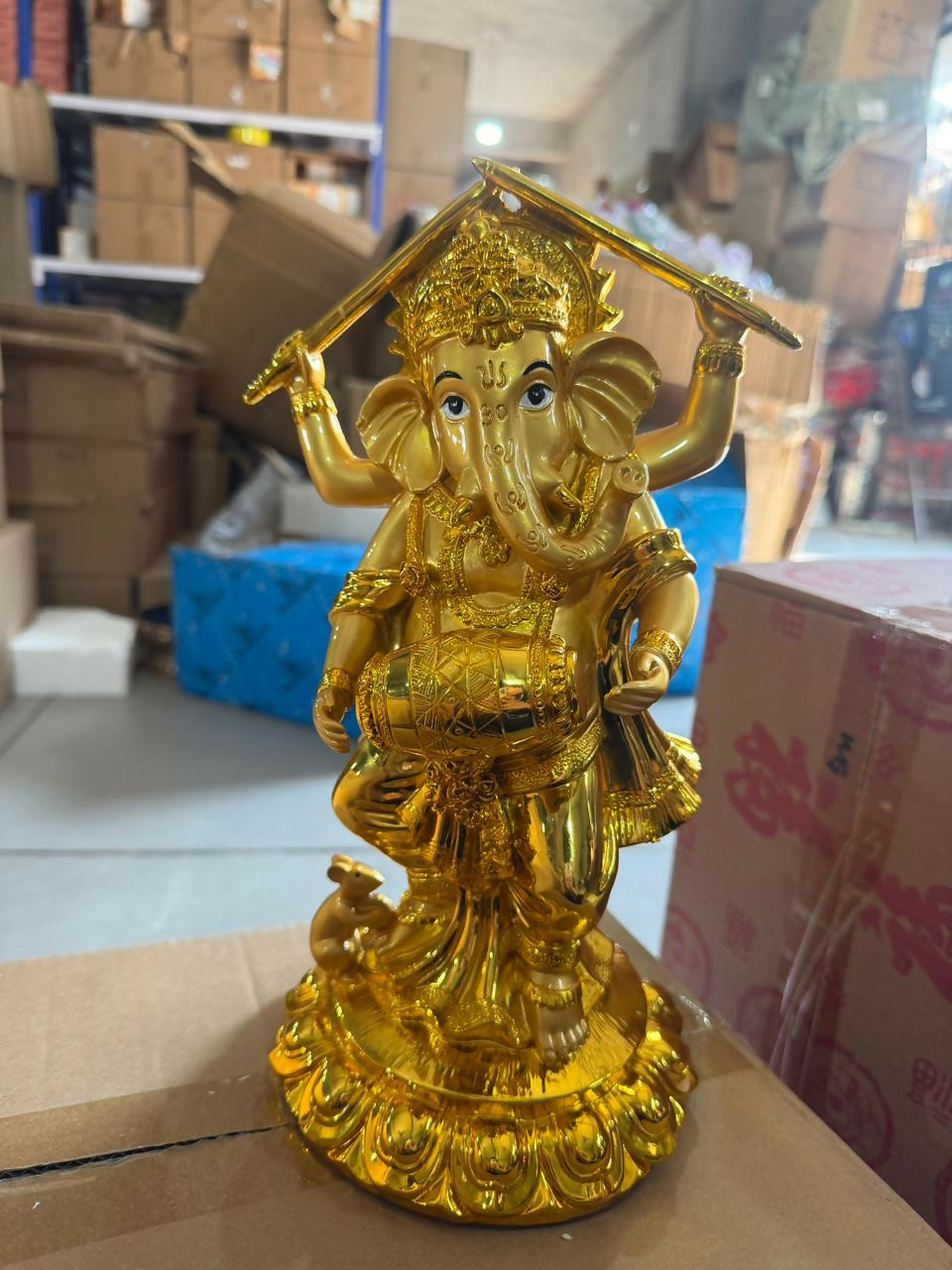 Golden Lord Ganesha Dancing Statue Decorative Idol for Home Temple & Office