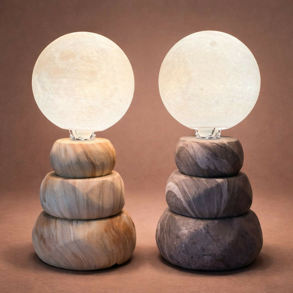 Moon lamp providing warm ambient light in room