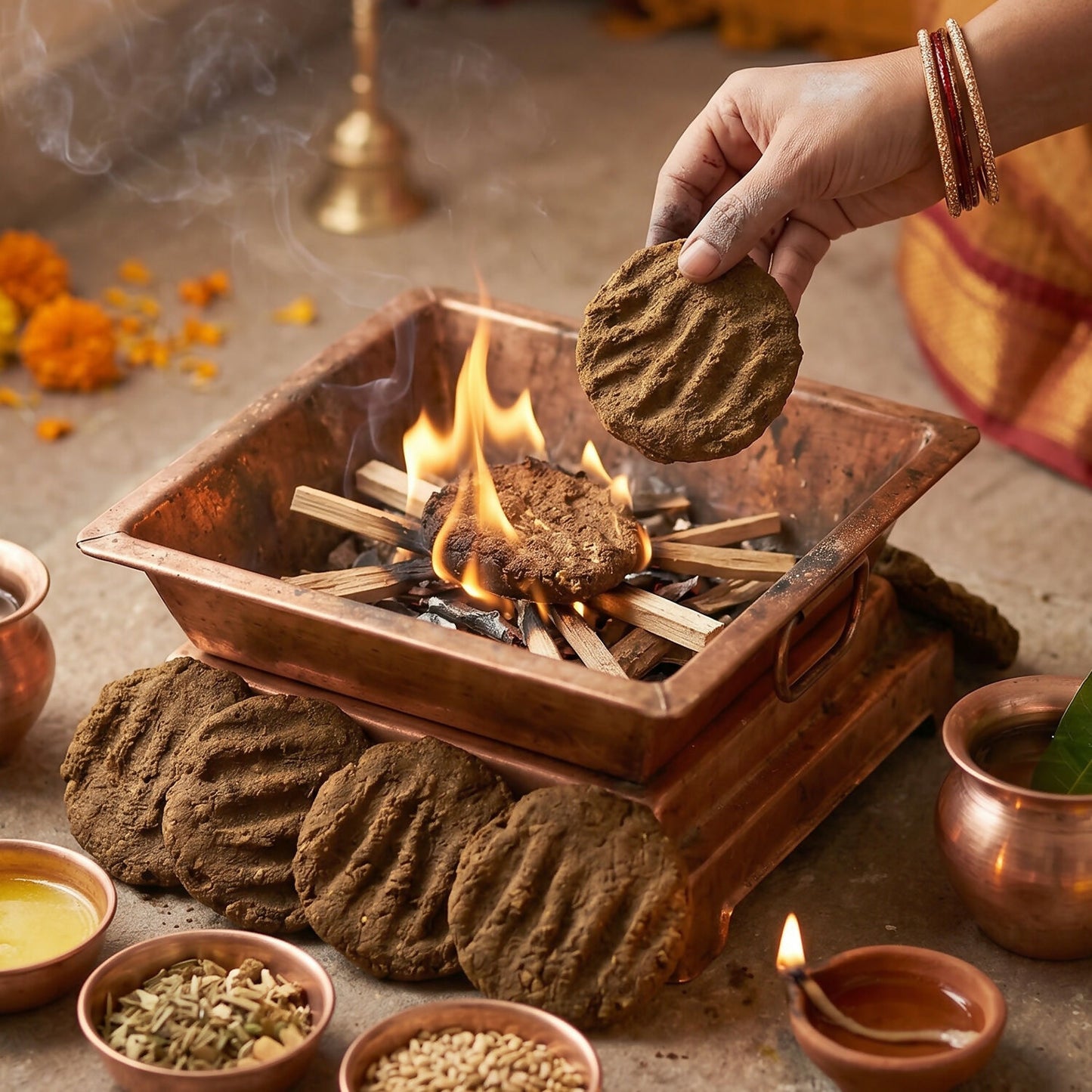 Cow Dung Cakes for Havan Puja Sambrani Dhoop Uple Ritual Use (1 kG)