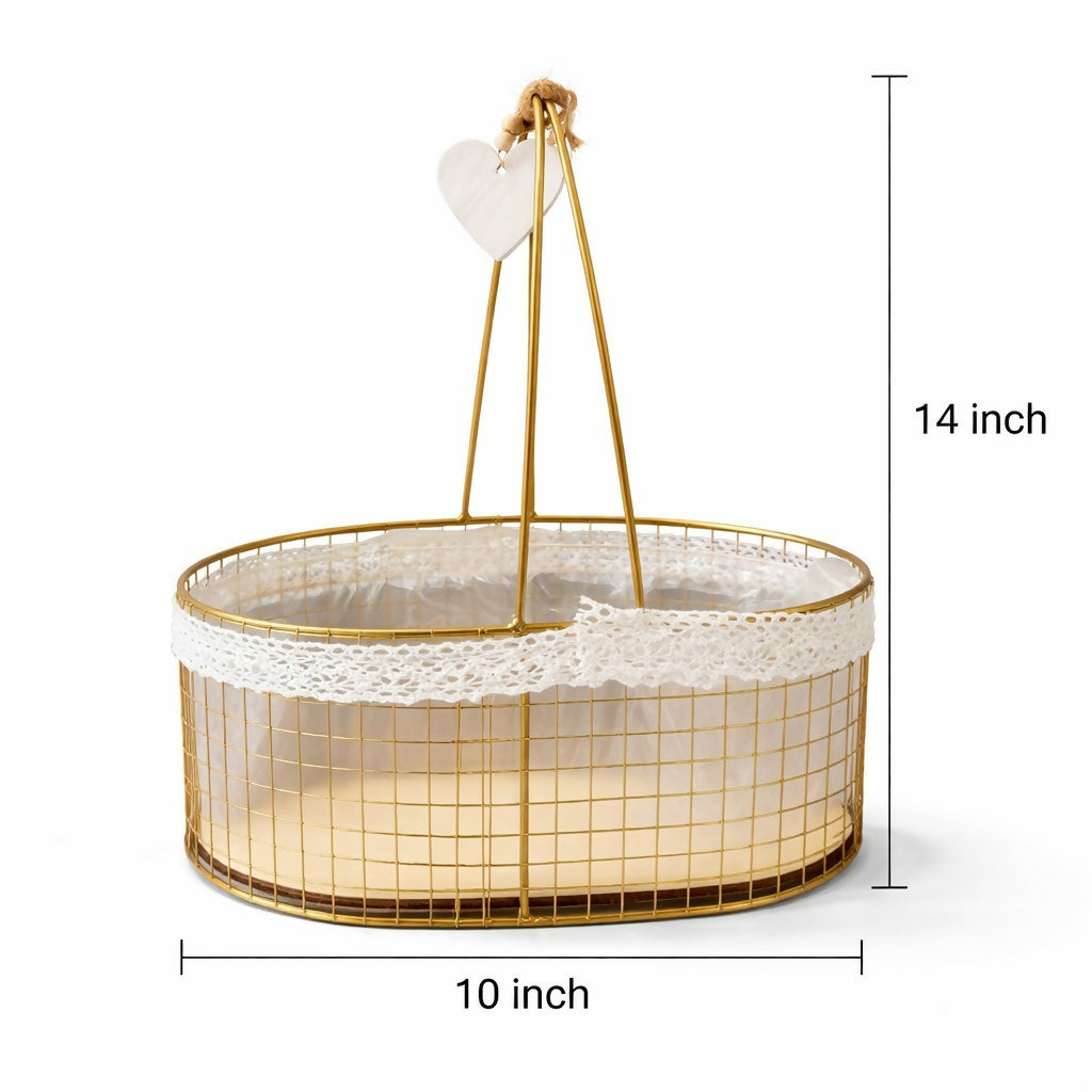 Metal Wire Storage Basket with Handle and Fabric Lining Organizer