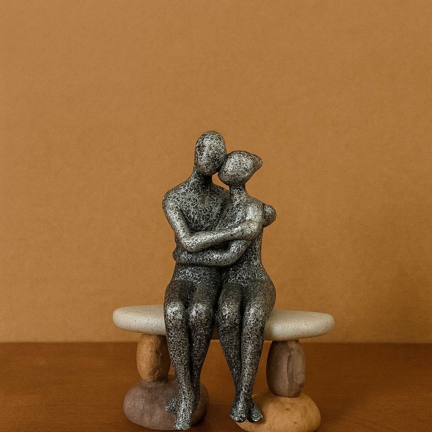 Romantic Couple Sitting on Bench Statue | Modern Love Showpiece for Home Decor