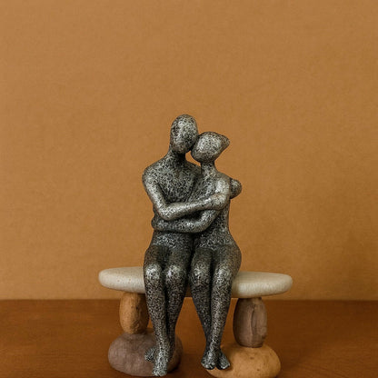 Romantic Couple Sitting on Bench Statue | Modern Love Showpiece for Home Decor