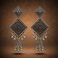 Traditional Oxidised Silver Geometric Jhumka Earrings for Women & Girls
