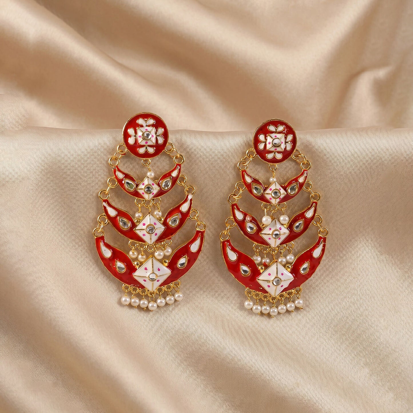 Layered Crescent Design of Royal Red Chandbali Earring