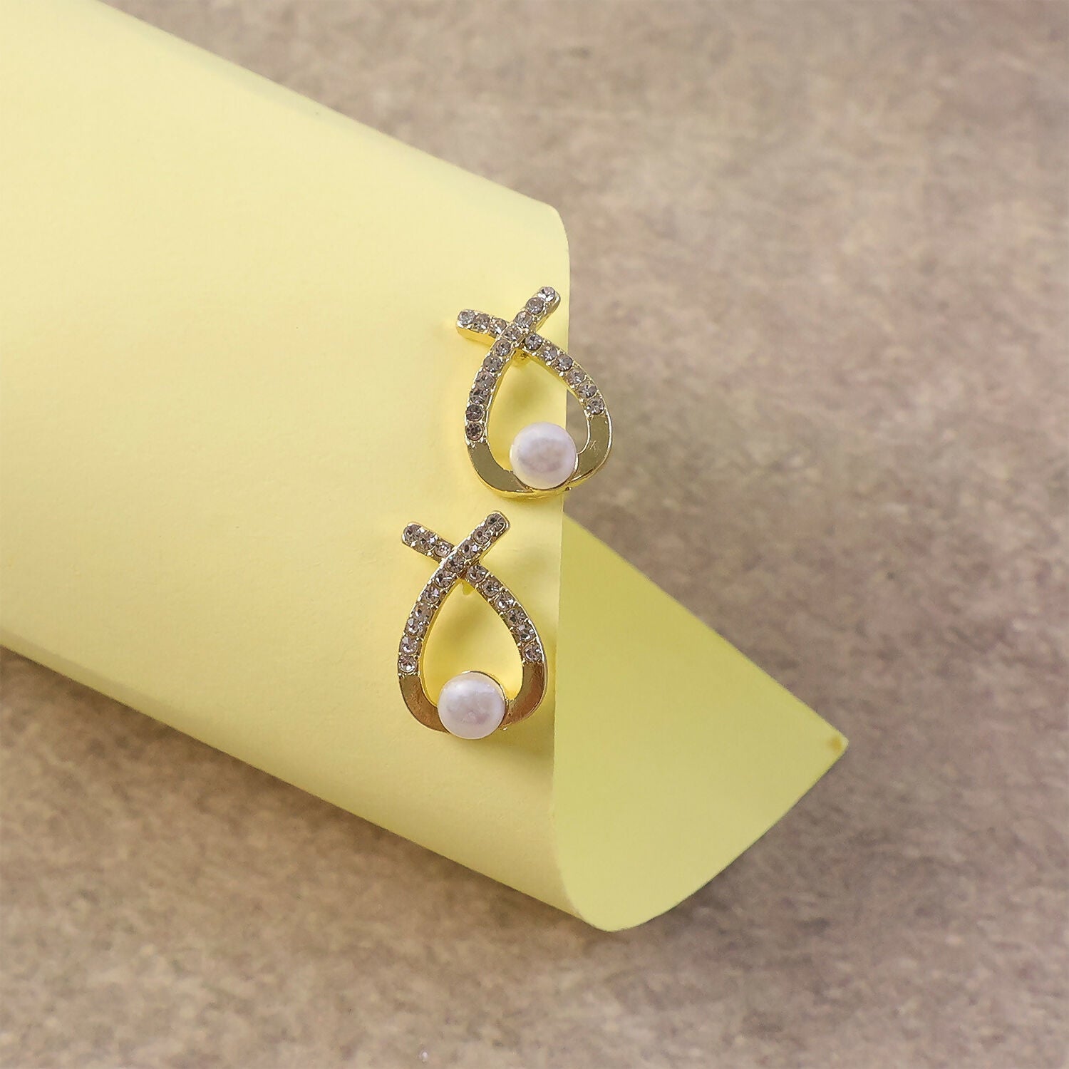 Korean Style Crystal Pearl Drop Stud Earrings for Women & Girls