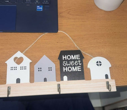 Wooden House Design Key Holder Wall Mount with 3 Hooks