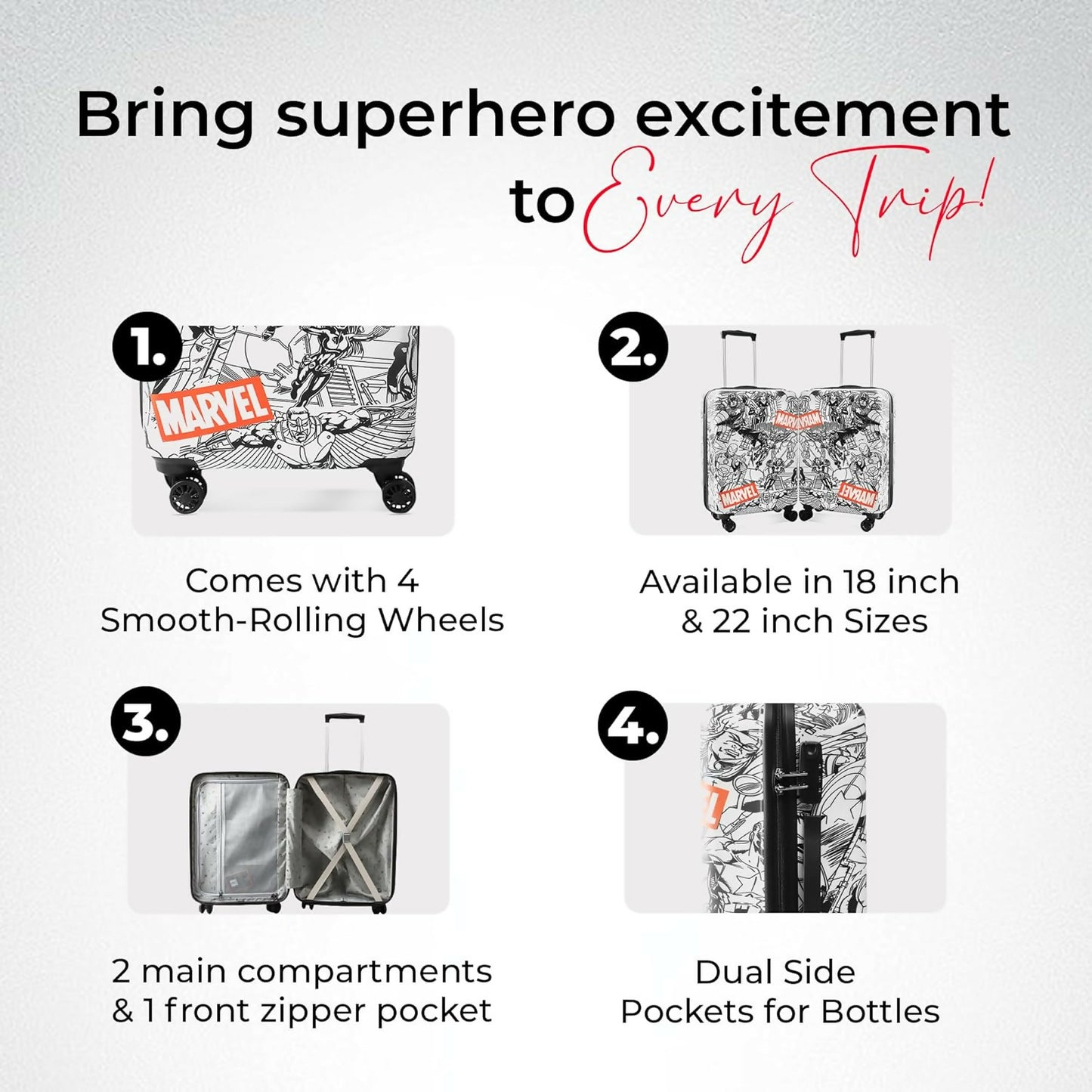 Novex Marvel Avenger Kids Trolley Bags for Travel Polycarbonate Luggage /Suitcase with 4 Wheel (Black,22 Inch)