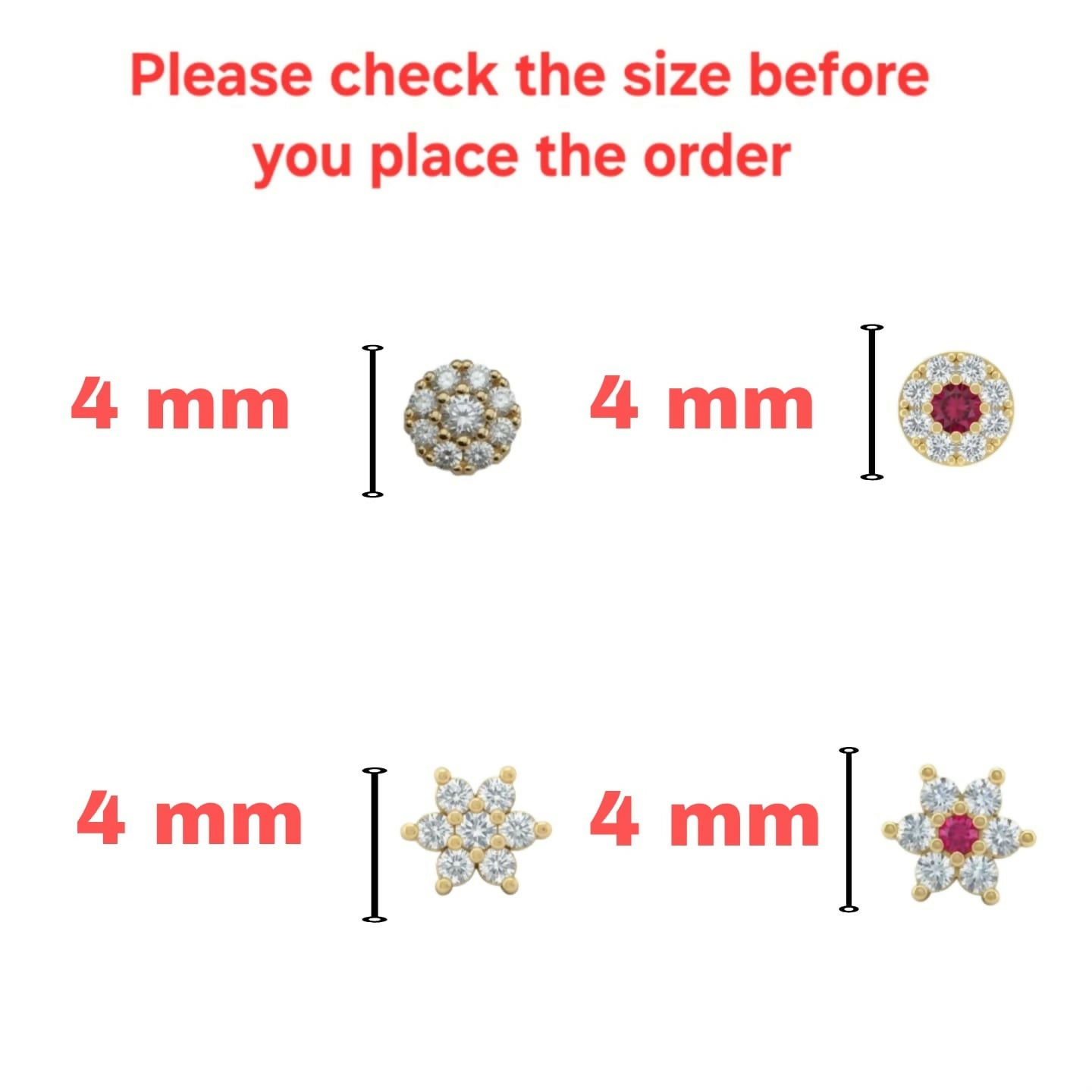 Ruby stud earrings with shimmering Cubic Zirconia in flat-back style for comfortable wear