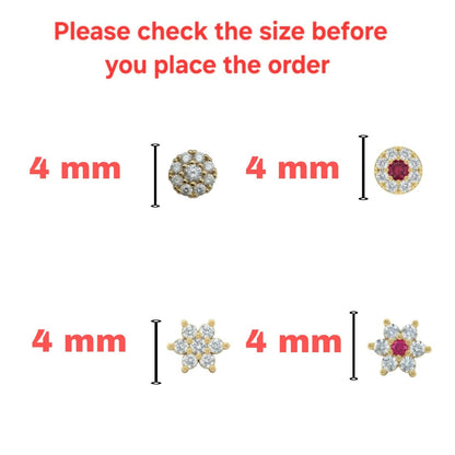 Ruby stud earrings with shimmering Cubic Zirconia in flat-back style for comfortable wear