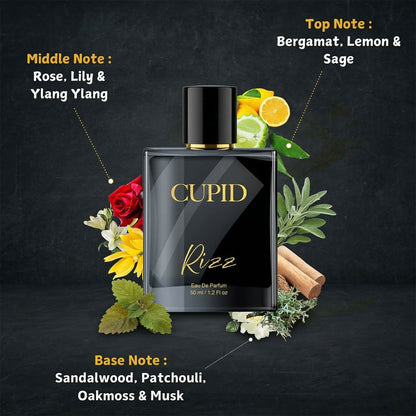 Cupid Luxury Men Rizz Perfume|Long Lasting Fresh Citrusy & Woody Edp Fragrance Scent Liquid Perfume (50 Ml)
