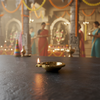 Traditional Engraved Decorative Ceramic Diya with Gold PVD Plating & Antique Metallic Finish (4 Pc)