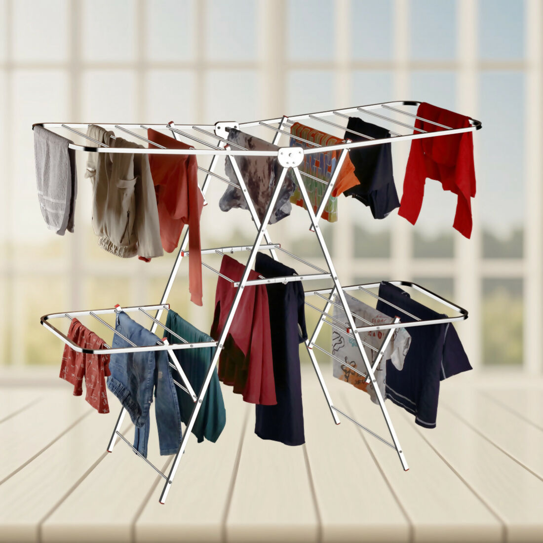 Double-Layer Foldable Stainless Steel Clothes Drying Rack | Heavy-Duty | Rust-Proof | 150x76x127 cm