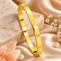 Gold-Plated Heart CZ Studded Flat Kada Bracelet for Women – Polished Hinged Cuff