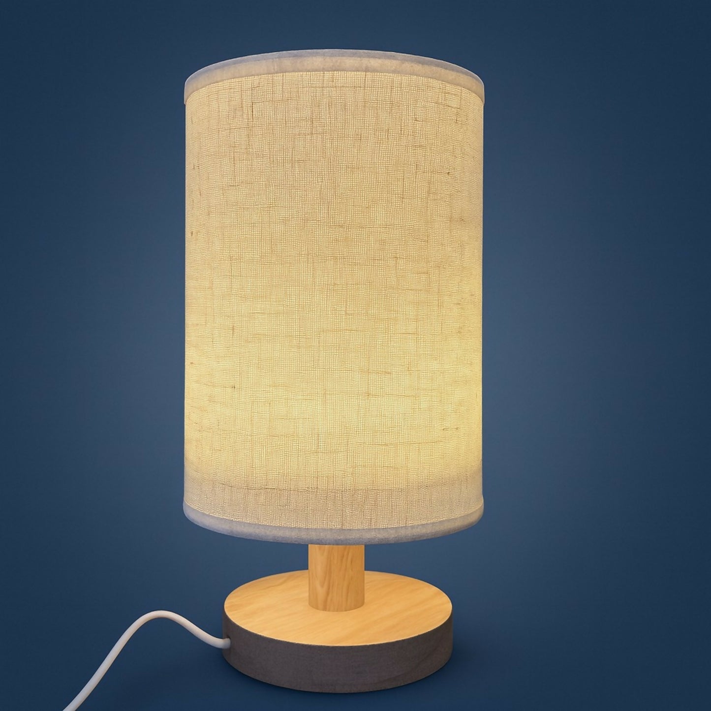 Modern Fabric Shade Table Lamp with Wooden Base for Bedroom & Living Room