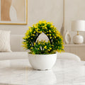Artificial Yellow Green Arch Bonsai Plant with White Bowl Pot Home Office Decor