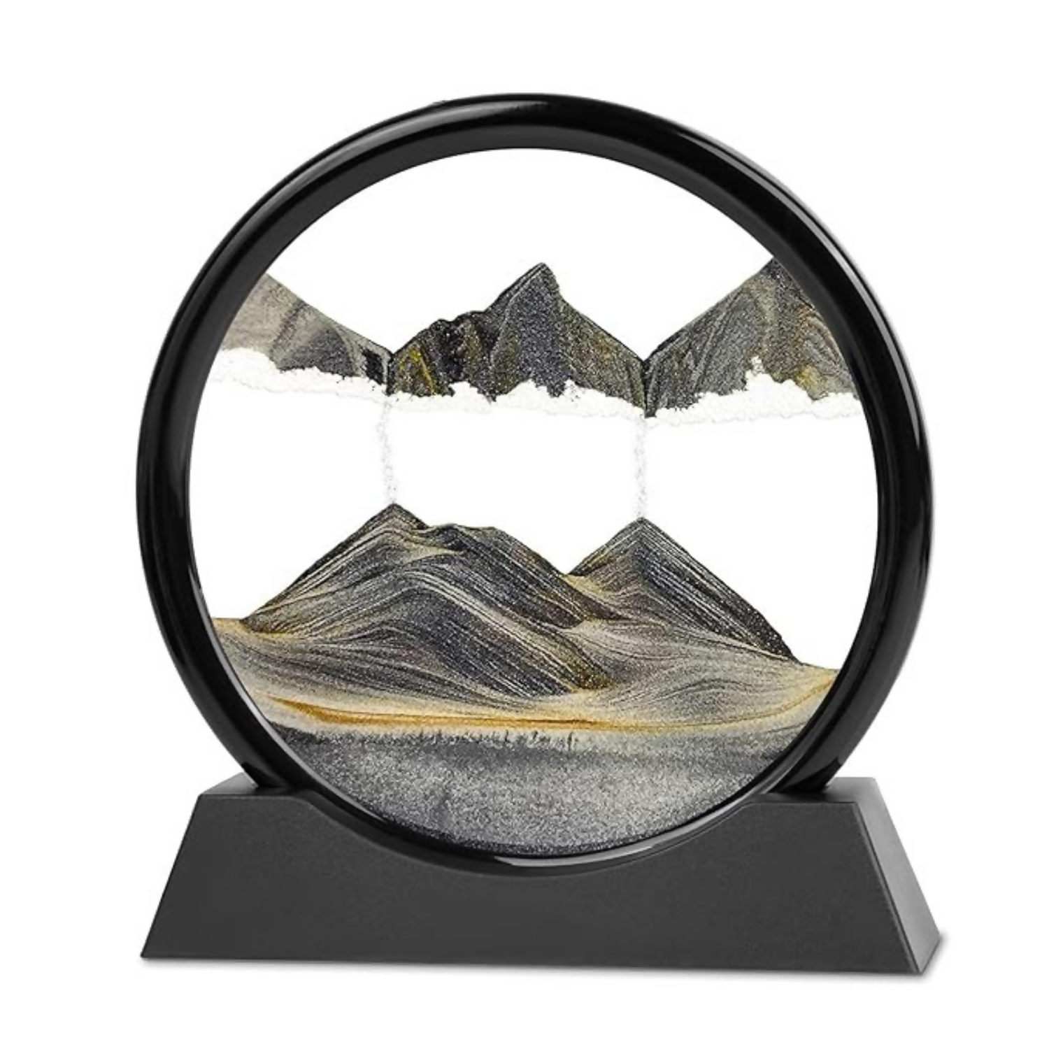 Luxury Round Rotating Moving Sand Art Frame with Black Stand | Premium Flowing Sand Picture for Home & Office Décor | Relaxing Desktop Motion Showpiece for Living Room, Bedroom & Work Desk | Elegant Stress-Relief Kinetic Art Gift