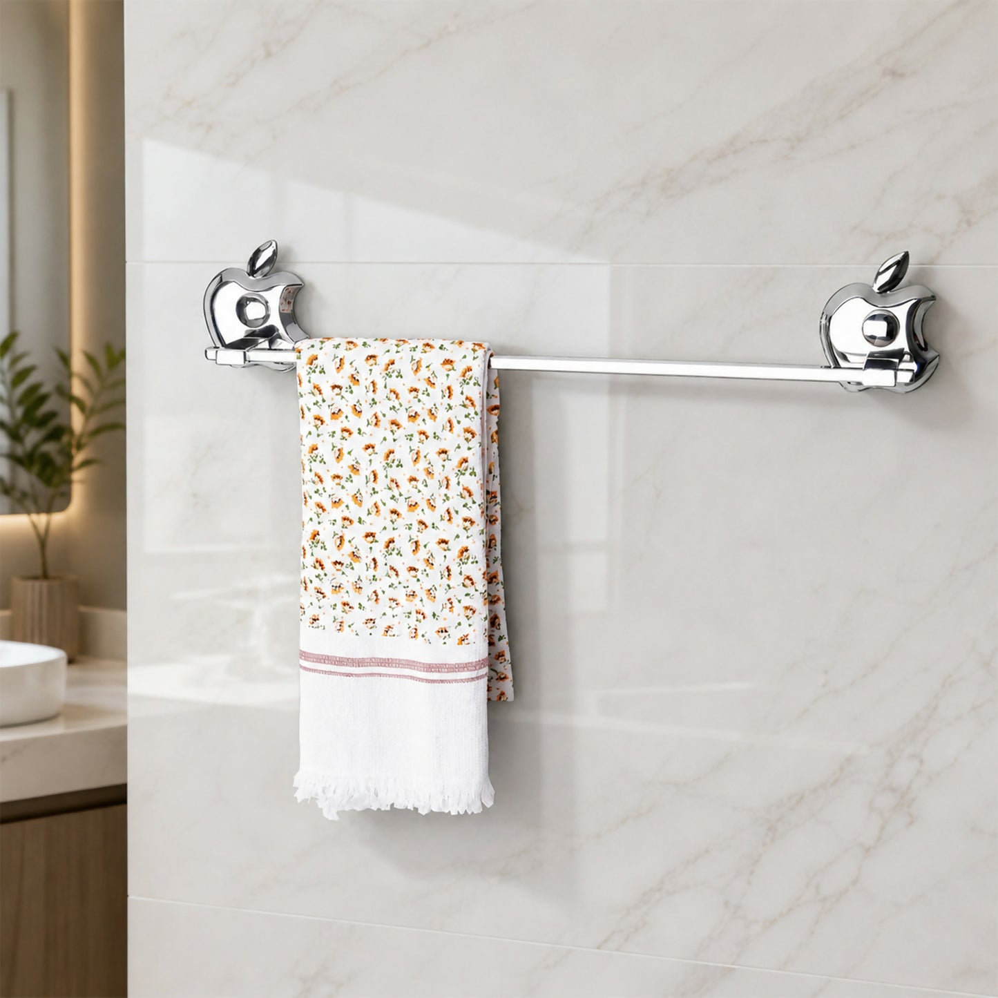 Decorative stainless steel apple-shaped towel holder for bathrooms
