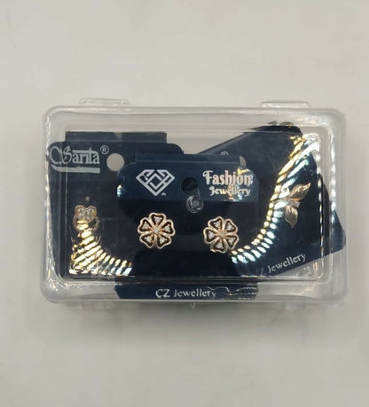 Rose Gold Plated AD Diamond Studs: Heart, Butterfly & Flower for women and girls Combo Pack of 3