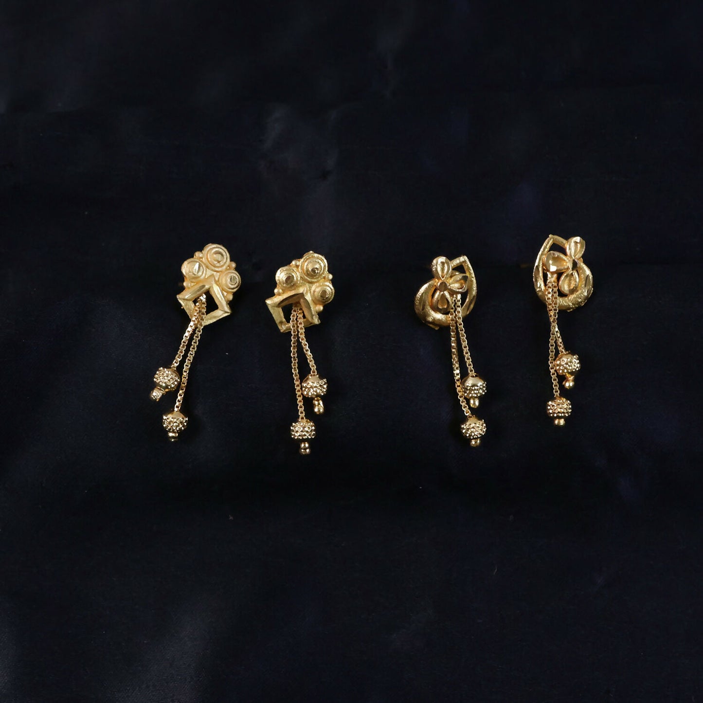 Premium Gold Earrings Combo Set with Floral Tops and Chain Tassel Drops (2 Pair)